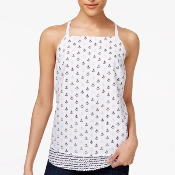 Maison Jules Anchor-Print Layered-Hem Top - Picture 2 of 6